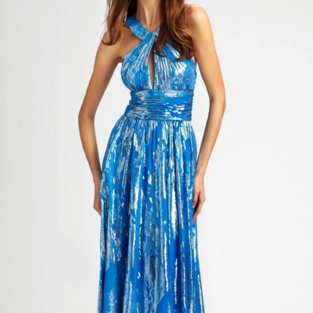 AIDAN MATTOX turquoise and gold stunning dress